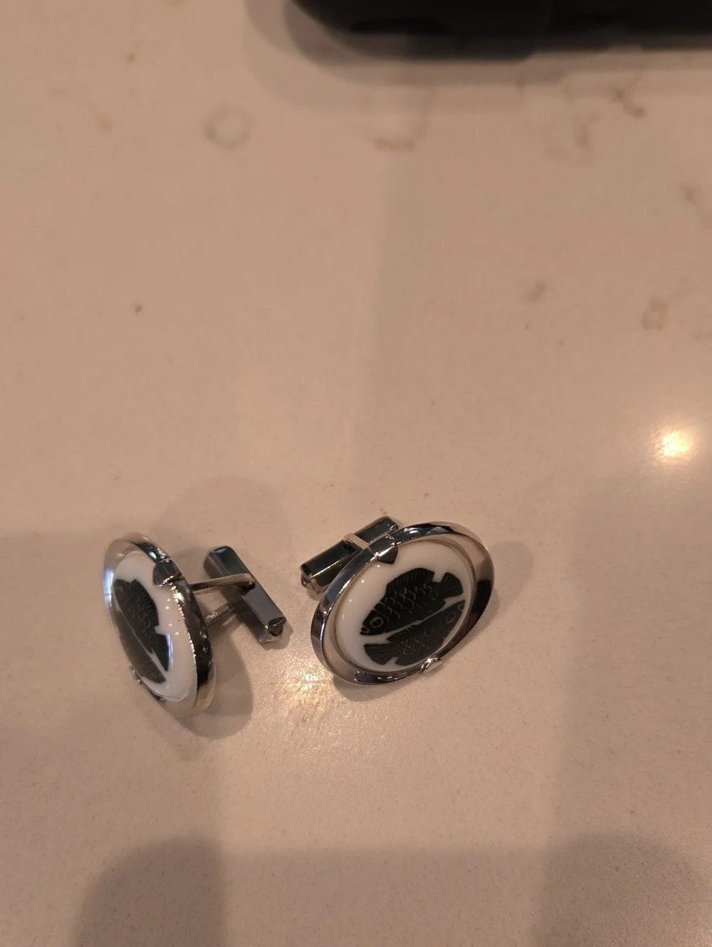 Sterlin Silver and White Fish Motif Cufflinks for Men